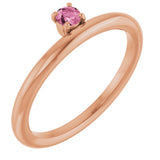 14K Gold Round Natural Pink Tourmaline Asymmetric Stackable Ring - Rose Gold