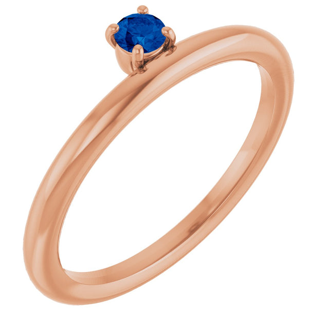 14K Gold Round Natural Blue Sapphire Asymmetric Stackable Ring - Rose Gold