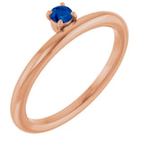 14K Gold Round Lab-Grown Blue Sapphire Asymmetric Stackable Ring - Rose Gold