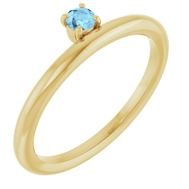 14K Gold Round Natural Aquamarine Asymmetric Stackable Ring - Yellow Gold