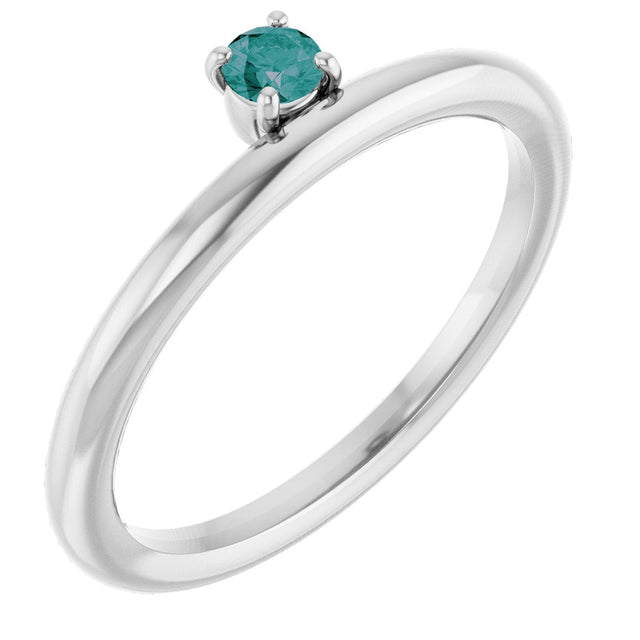14K Gold Round Lab-Grown Alexandrite Asymmetric Stackable Ring - White Gold