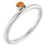 14K Gold Round Natural Citrine Asymmetric Stackable Ring - White Gold