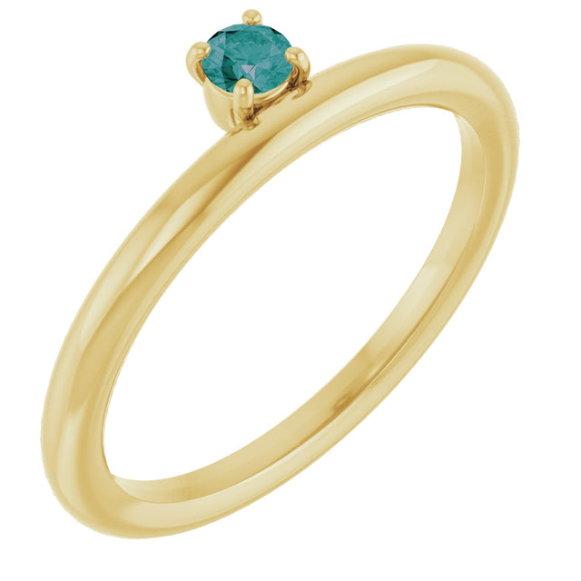 14K Gold Round Lab-Grown Alexandrite Asymmetric Stackable Ring - Yellow Gold