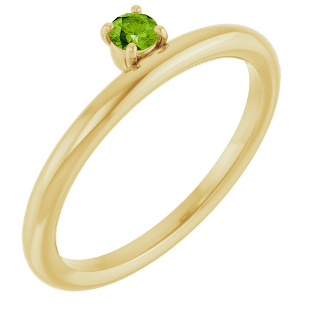 14K Gold Round Natural Peridot Asymmetric Stackable Ring - Yellow Gold
