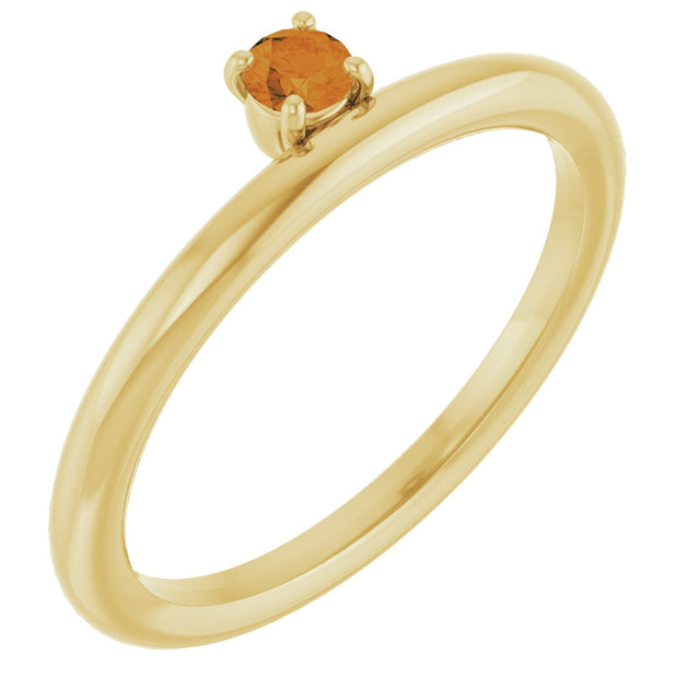 14K Gold Round Natural Citrine Asymmetric Stackable Ring - Yellow Gold