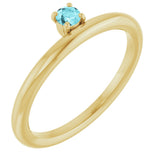14K Gold Round Natural Blue Zircon Asymmetric Stackable Ring - Yellow Gold