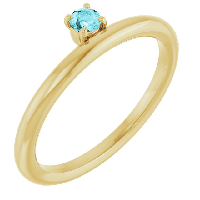 14K Gold Round Natural Blue Zircon Asymmetric Stackable Ring - Yellow Gold