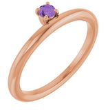 14K Gold Round Natural Amethyst Asymmetric Stackable Ring - Rose Gold