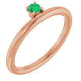 14K Gold Round Natural Emerald Asymmetric Stackable Ring - Rose Gold