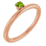 14K Gold Round Natural Peridot Asymmetric Stackable Ring - Rose Gold