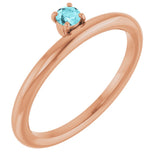 14K Gold Round Natural Blue Zircon Asymmetric Stackable Ring - Rose Gold