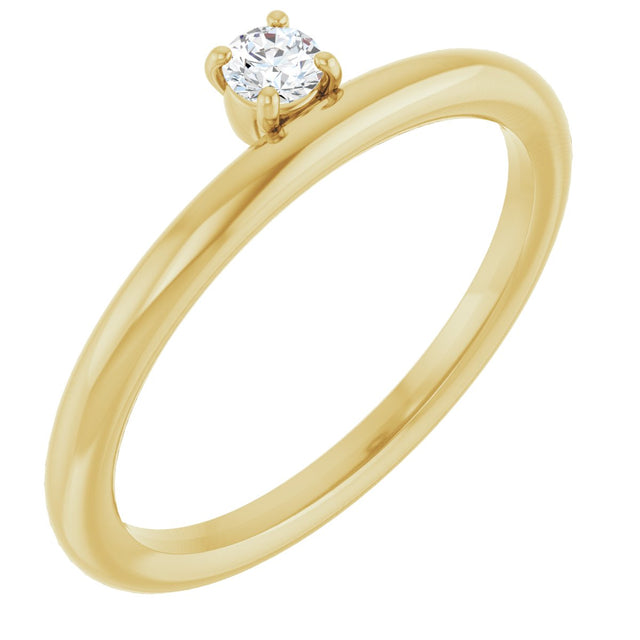 14K Gold Round Natural White Sapphire Asymmetric Stackable Ring - Yellow Gold