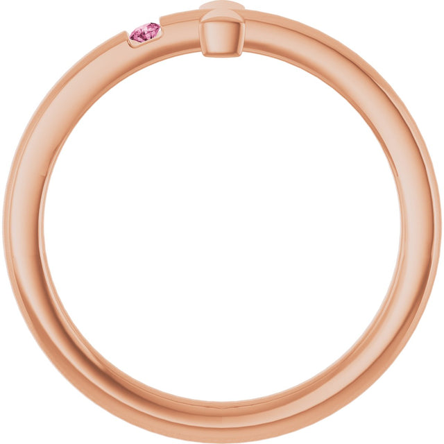 14K Gold Round Natural Pink Tourmaline Youth Sideways Cross Ring - Rose Gold - view 2