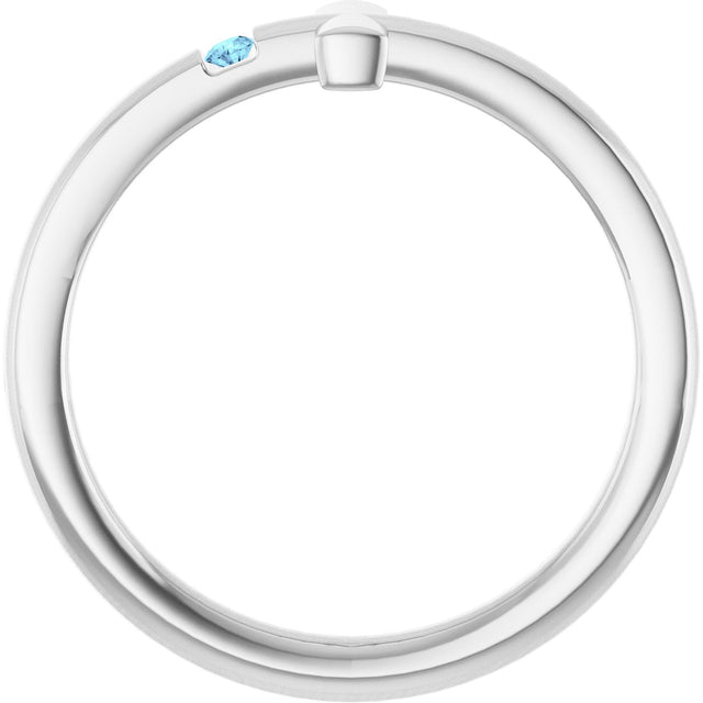 14K Gold Round Natural Aquamarine Youth Sideways Cross Ring - White Gold - view 2