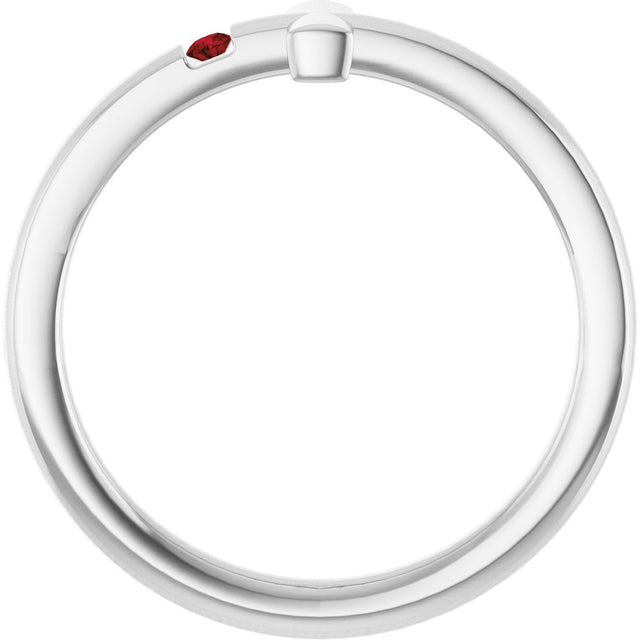 14K Gold Round Natural Mozambique Garnet Youth Sideways Cross Ring - White Gold - view 2
