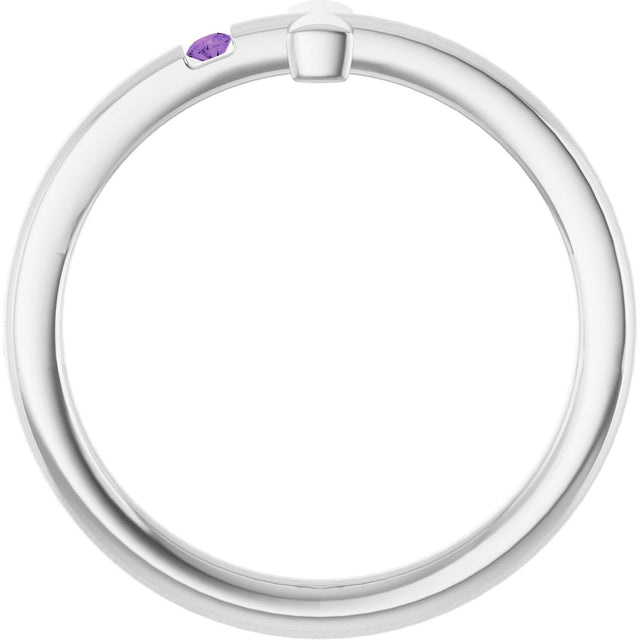 14K Gold Round Natural Amethyst Youth Sideways Cross Ring - White Gold - view 2