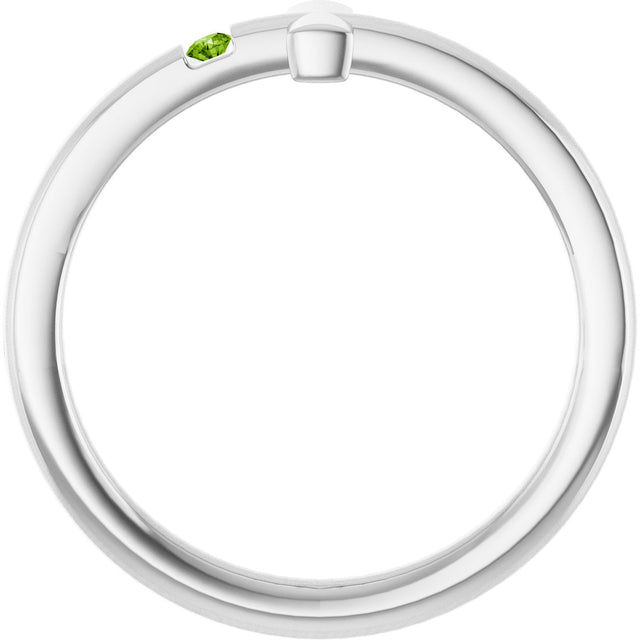 14K Gold Round Natural Peridot Youth Sideways Cross Ring - White Gold - view 2