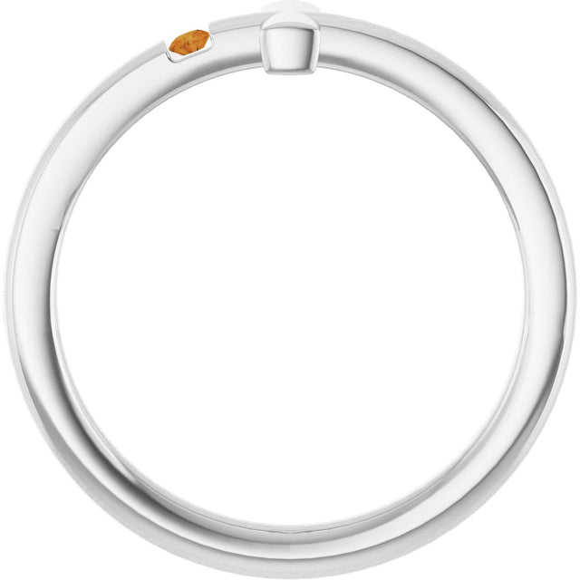 14K Gold Round Natural Citrine Youth Sideways Cross Ring - White Gold - view 2
