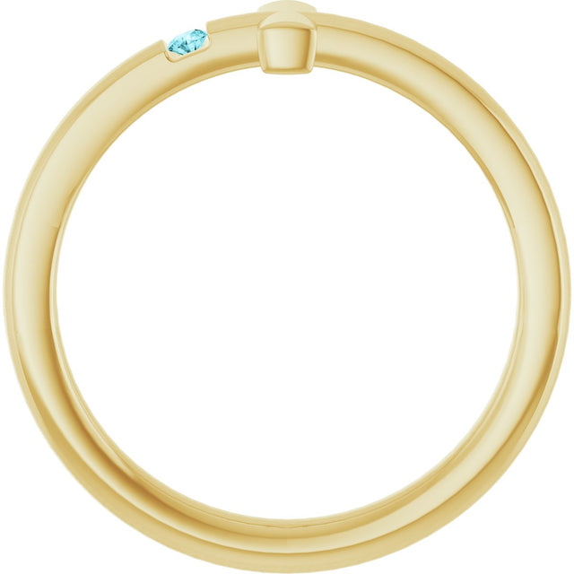 14K Gold Round Natural Blue Zircon Youth Sideways Cross Ring - Yellow Gold - view 2