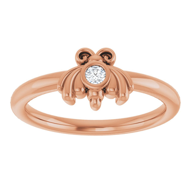 14K Gold Round Natural Diamond Youth Bee Ring - Rose Gold - view 3