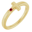 14K Gold Round Natural Ruby Youth Sideways Cross Ring - Yellow Gold