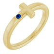 14K Gold Round Natural Blue Sapphire Youth Sideways Cross Ring - Yellow Gold