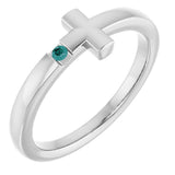 14K Gold Round Natural Alexandrite Youth Sideways Cross Ring - White Gold