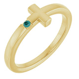 14K Gold Round Natural Alexandrite Youth Sideways Cross Ring - Yellow Gold