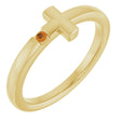 14K Gold Round Natural Citrine Youth Sideways Cross Ring - Yellow Gold