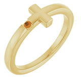 14K Gold Round Natural Citrine Youth Sideways Cross Ring - Yellow Gold
