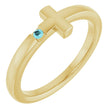 14K Gold Round Natural Blue Zircon Youth Sideways Cross Ring - Yellow Gold