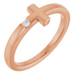 14K Gold Round Natural White Sapphire Youth Sideways Cross Ring - Rose Gold