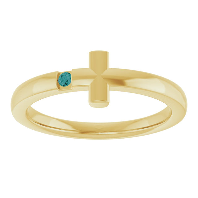 14K Gold Round Natural Alexandrite Youth Sideways Cross Ring - Yellow Gold - view 3