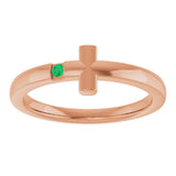 14K Gold Round Lab-Grown Emerald Youth Sideways Cross Ring - Rose Gold - view 3