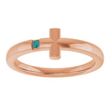 14K Gold Round Natural Alexandrite Youth Sideways Cross Ring - Rose Gold - view 3
