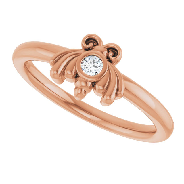 14K Gold Round Natural Diamond Youth Bee Ring - Rose Gold - view 5