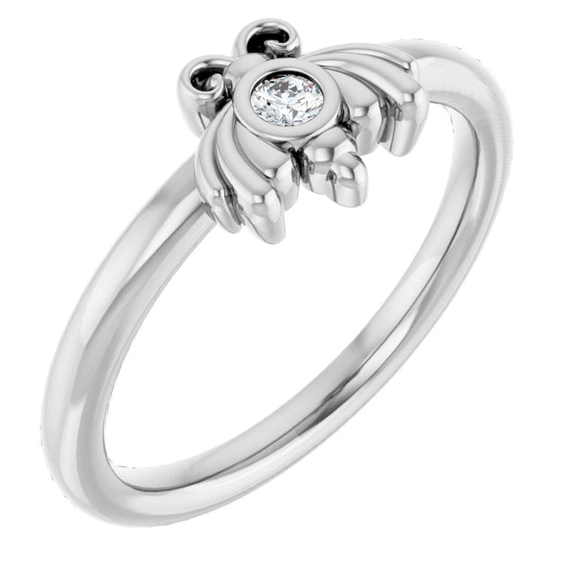 14K Gold Round Natural Diamond Youth Bee Ring - White Gold
