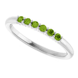 Platinum Round Natural Peridot Accented Stackable Ring - view 5