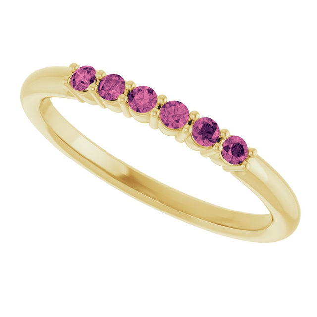 14K Gold Round Natural Pink Tourmaline Accented Stackable Ring - Yellow Gold - view 5