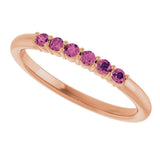 14K Gold Round Natural Pink Tourmaline Accented Stackable Ring - Rose Gold - view 5