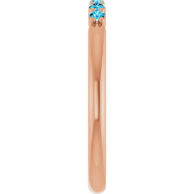 14K Gold Round Natural Aquamarine Accented Stackable Ring - Rose Gold - view 4