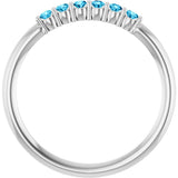 Platinum Round Natural Aquamarine Accented Stackable Ring - view 2