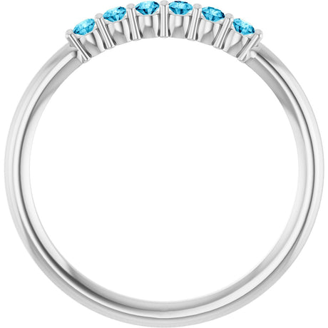 Platinum Round Natural Aquamarine Accented Stackable Ring - view 2