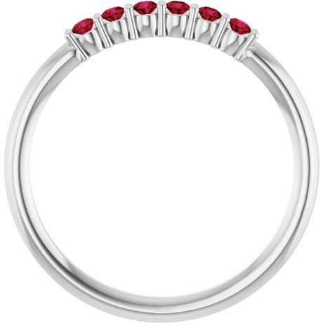 Platinum Round Natural Ruby Accented Stackable Ring - view 2