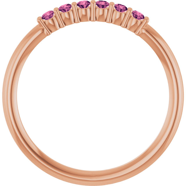 14K Gold Round Natural Pink Tourmaline Accented Stackable Ring - Rose Gold - view 2