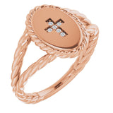 14K Gold Round Natural Diamond Cross Ring – 0.9mm Stones - Rose Gold
