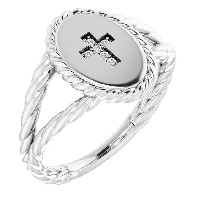 14K Gold Round Natural Diamond Cross Ring – 0.9mm Stones - White Gold