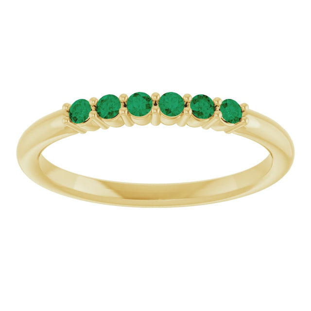 14K Gold Round Natural Emerald Accented Stackable Ring - Yellow Gold - view 3