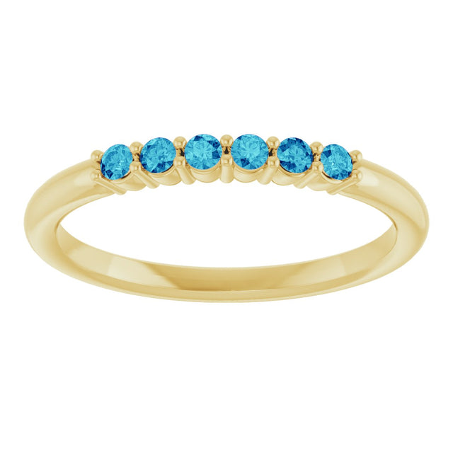 14K Gold Round Natural Blue Zircon Accented Stackable Ring - Yellow Gold - view 3