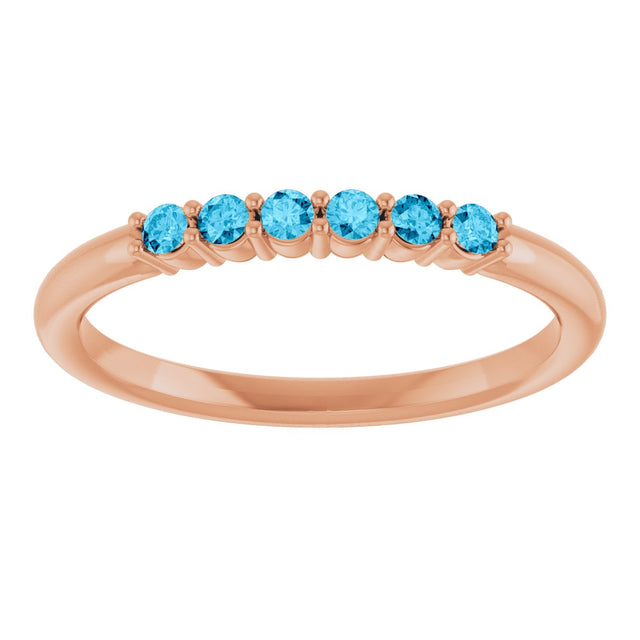 14K Gold Round Natural Aquamarine Accented Stackable Ring - Rose Gold - view 3
